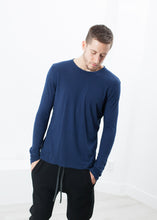 Load image into Gallery viewer, Cashmere Jersey Long Sleeve Tee in Navy - ez haihv