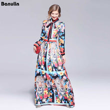 Load image into Gallery viewer, Runway Dresses 2018 Women High Quality Bow Neck Vintage Animal Print Party Dresses Designer Long Maxi Dress Vestidps Robe Femme