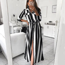 Load image into Gallery viewer, Stripe Maxi Dress 2019 Office Lady Turn-Down Collar Button Long Shirt Dress Women Autumn Summer Long Sleeve Dress