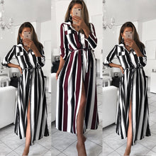 Load image into Gallery viewer, Stripe Maxi Dress 2019 Office Lady Turn-Down Collar Button Long Shirt Dress Women Autumn Summer Long Sleeve Dress
