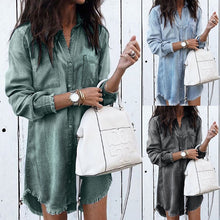 Load image into Gallery viewer, Women Casual Denim Shirt Dress Ladies Long Sleeve Turn-Down Collar Office Lady Dress 2019 Spring New Fashion Shirt Dress