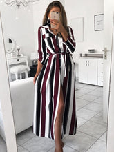 Load image into Gallery viewer, Stripe Maxi Dress 2019 Office Lady Turn-Down Collar Button Long Shirt Dress Women Autumn Summer Long Sleeve Dress