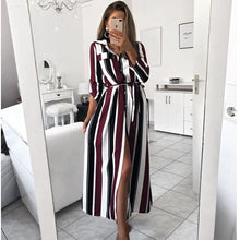 Load image into Gallery viewer, Stripe Maxi Dress 2019 Office Lady Turn-Down Collar Button Long Shirt Dress Women Autumn Summer Long Sleeve Dress