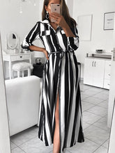 Load image into Gallery viewer, Stripe Maxi Dress 2019 Office Lady Turn-Down Collar Button Long Shirt Dress Women Autumn Summer Long Sleeve Dress